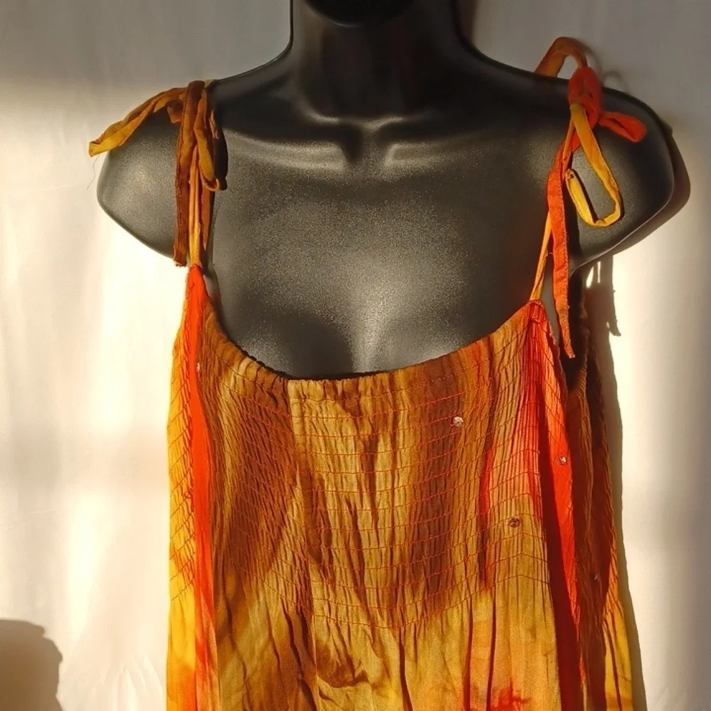 Punta Cana Dress, comfy, orange, yellow, brown,  tie shoulders